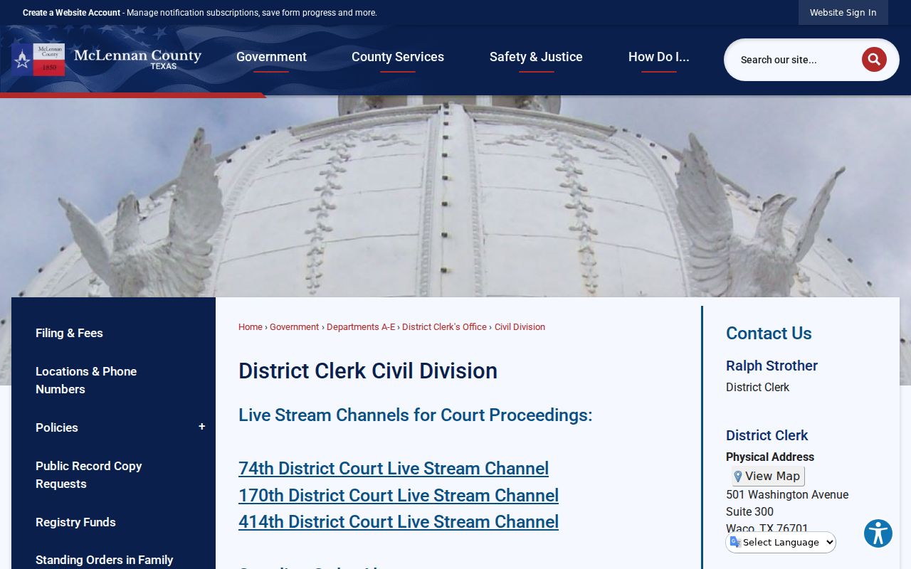 McLennan County civil court records counter and access information