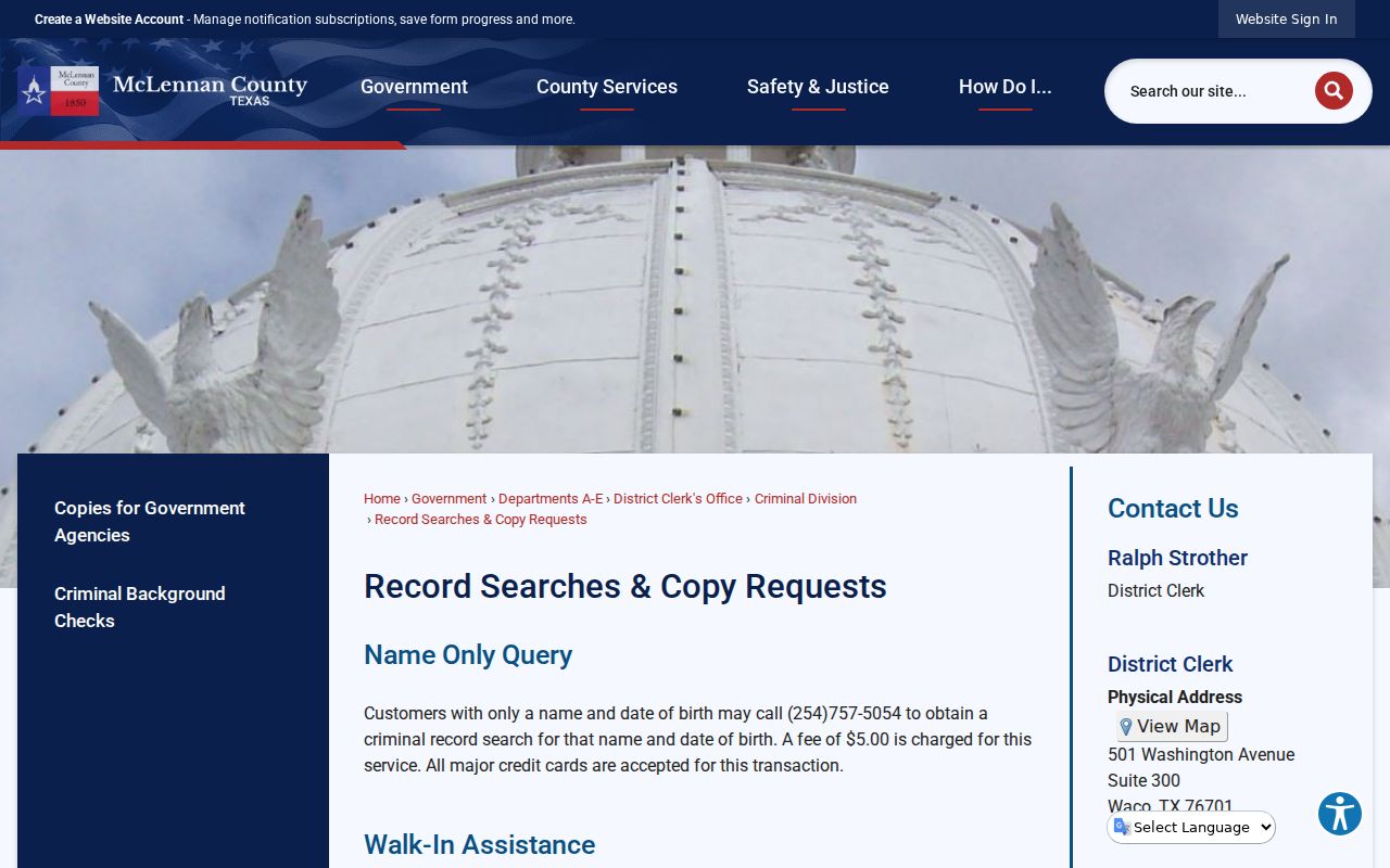 McLennan County record search and copy request channels