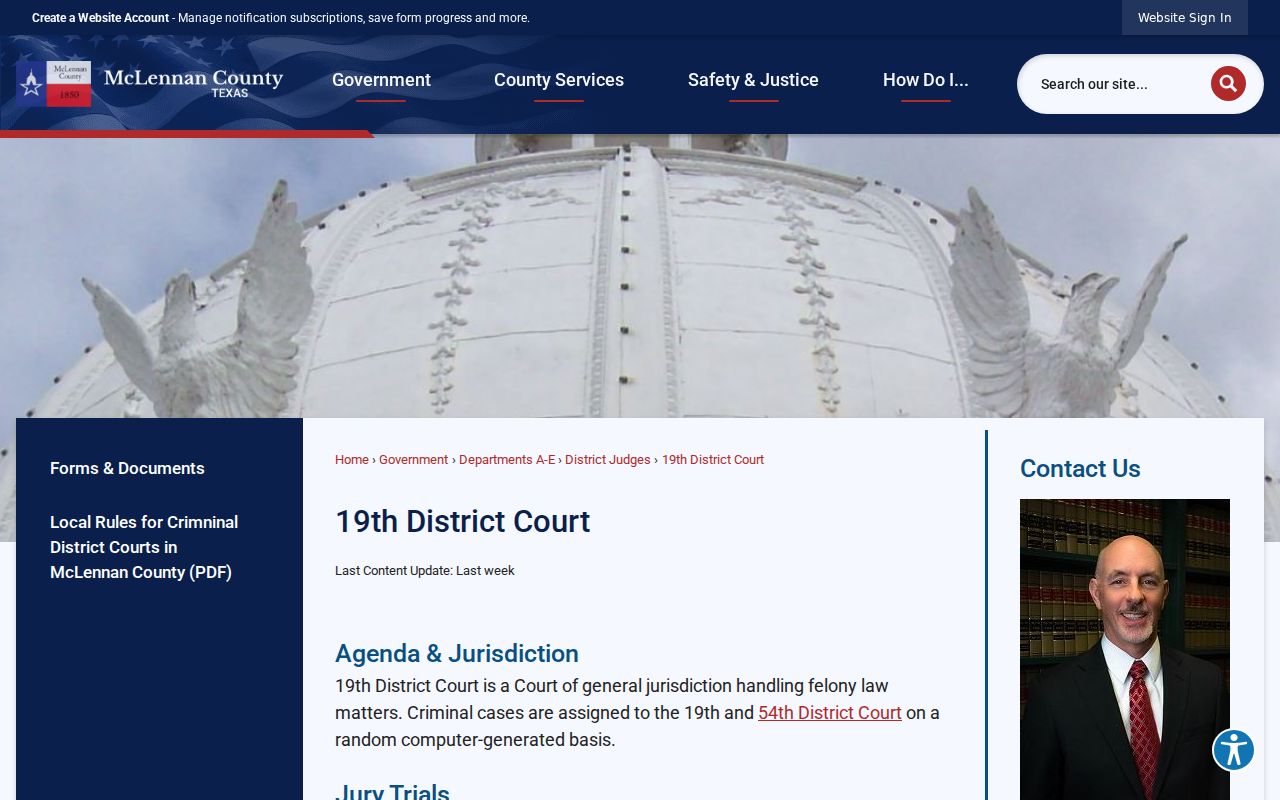 McLennan County criminal court docket information for the 19th District Court