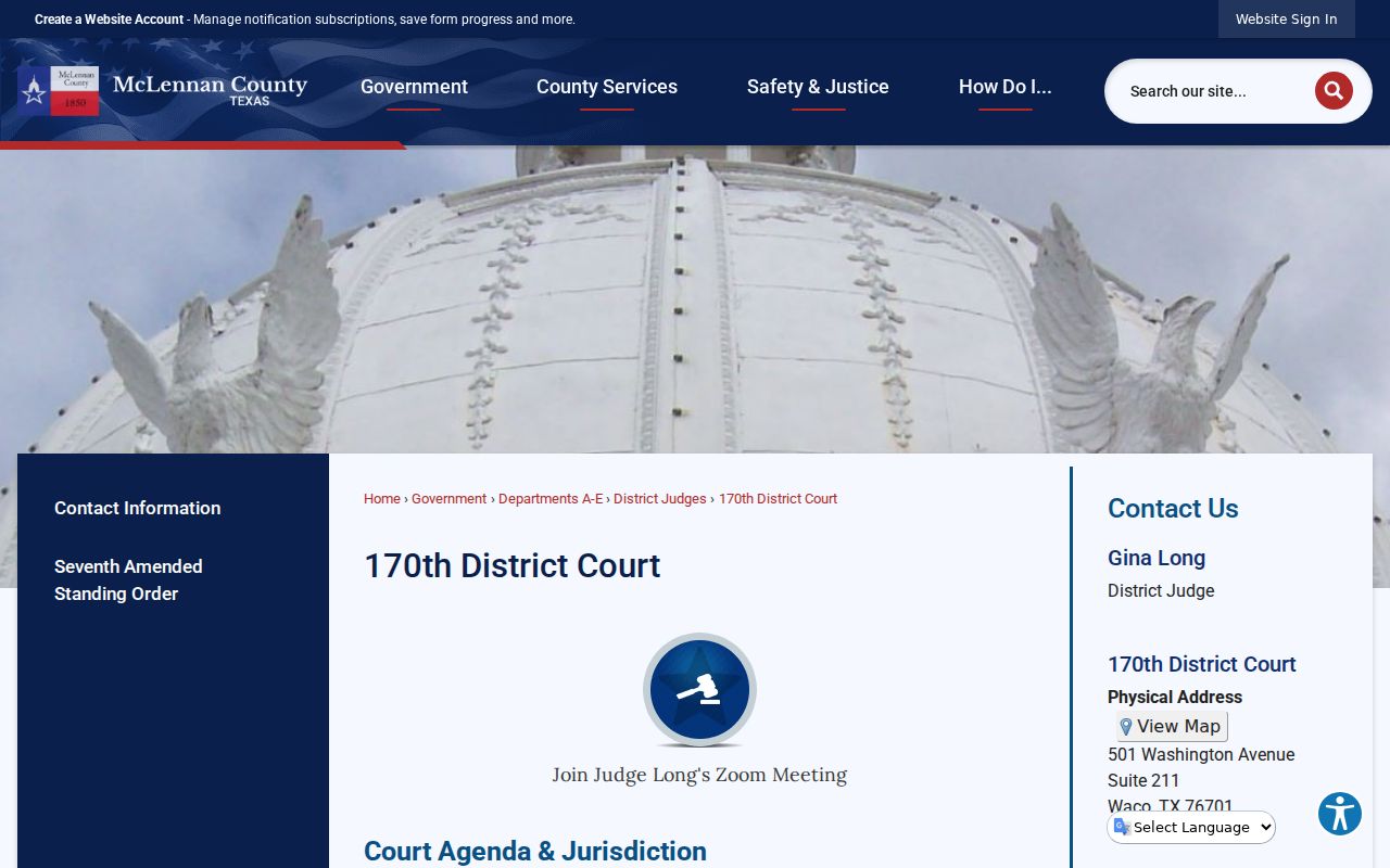 McLennan County civil court settings and 170th District Court Zoom information