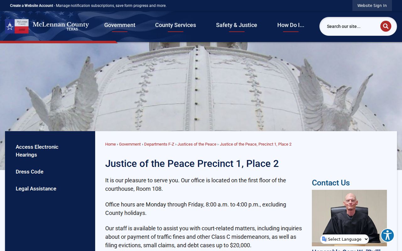 McLennan County civil docket access through Justice Court Precinct 1 Place 2
