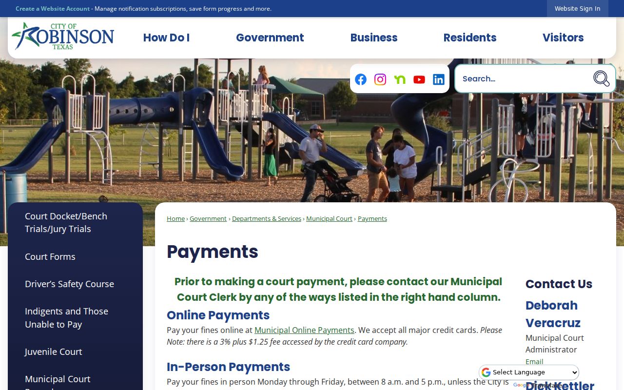 Robinson court records and Municipal Court payment channels