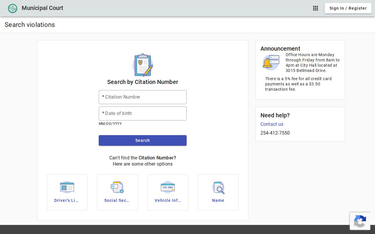 Bellmead court records citation search fields