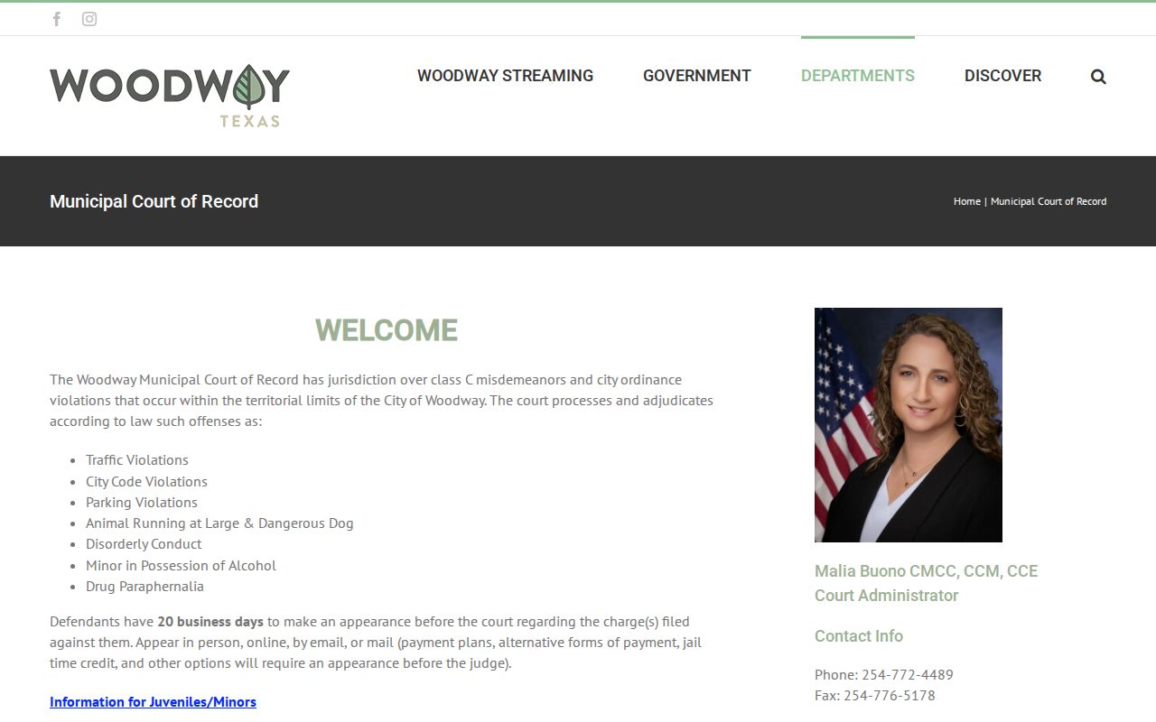 Woodway court records sessions and Municipal Court of Record information