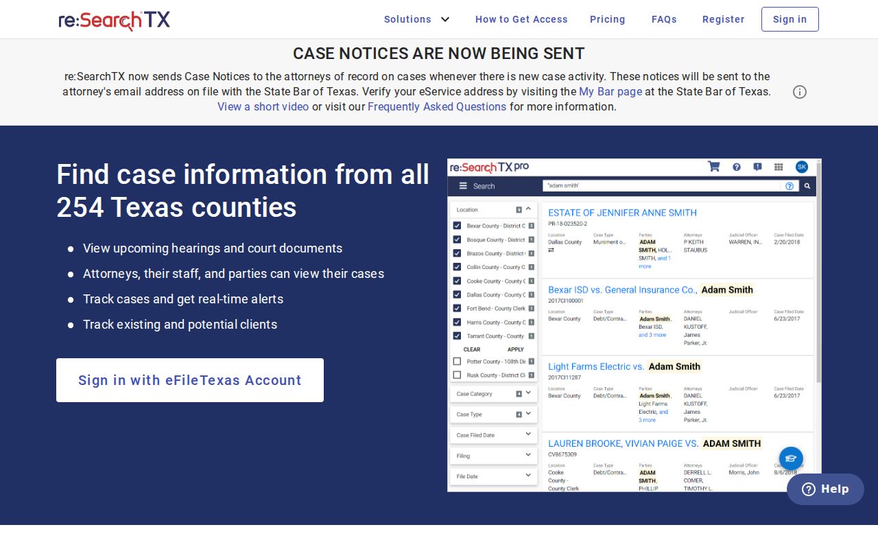 McLennan County docket search through re SearchTX